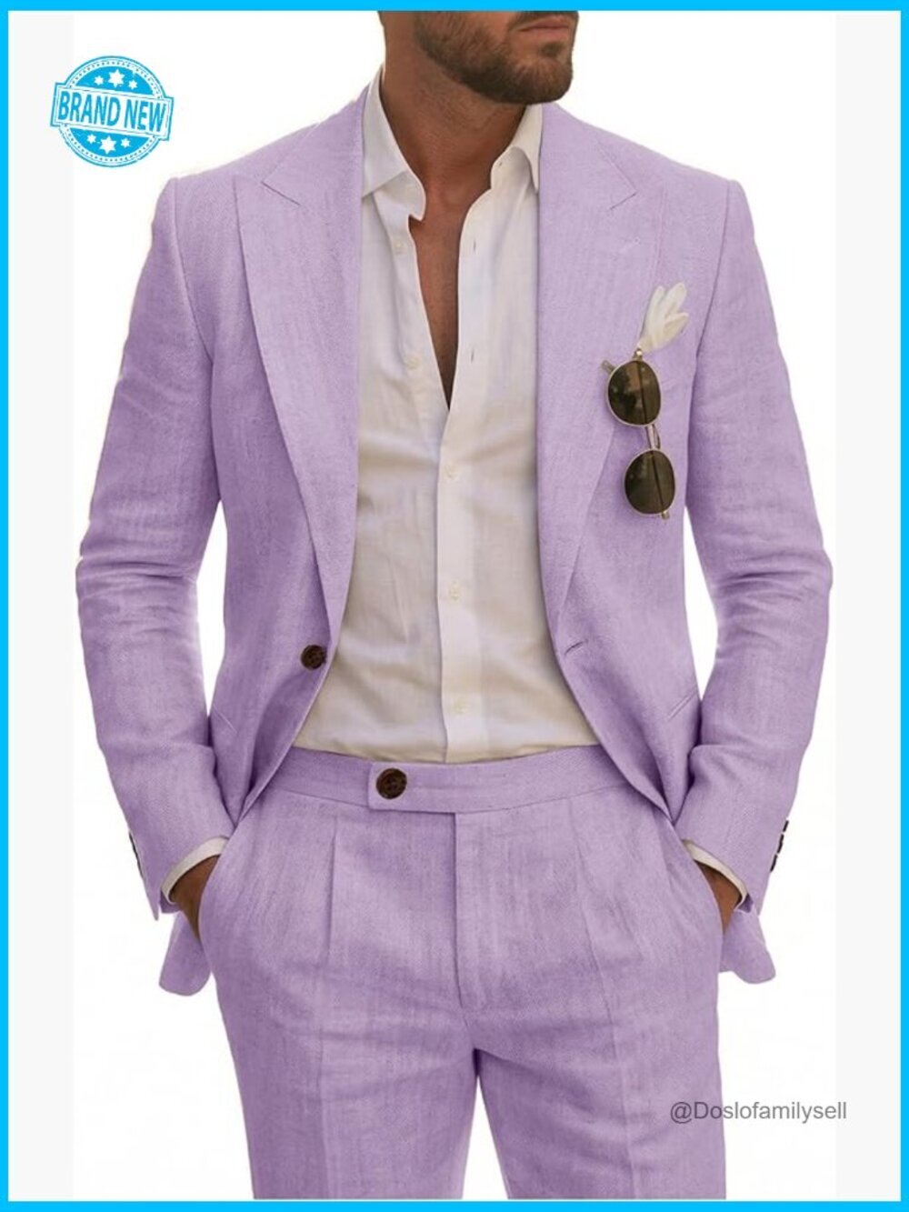 Linen Suit Two Piece Set Slim Fit Business Wedding Prom Tuxedo Blazer Pants